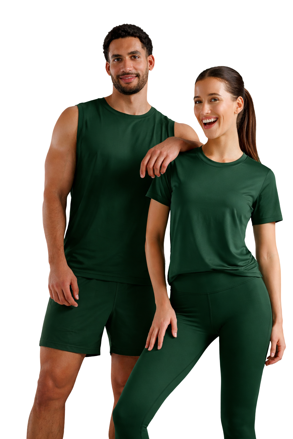 Zwei Personen in grünem Sportoutfit